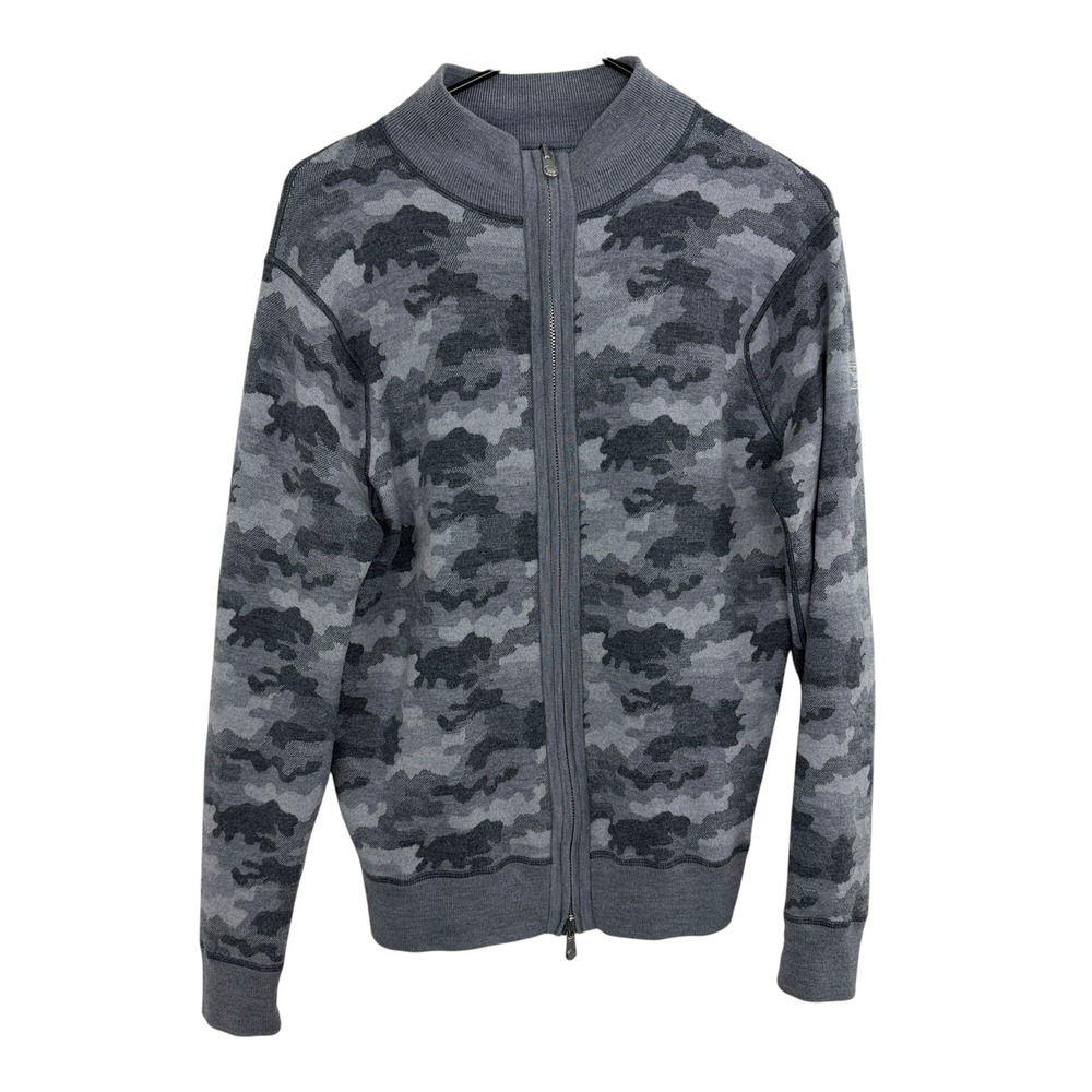 Peter Millar Sweater Mens Medium Grey Camo Full Zip Mock Neck Presidents Cup